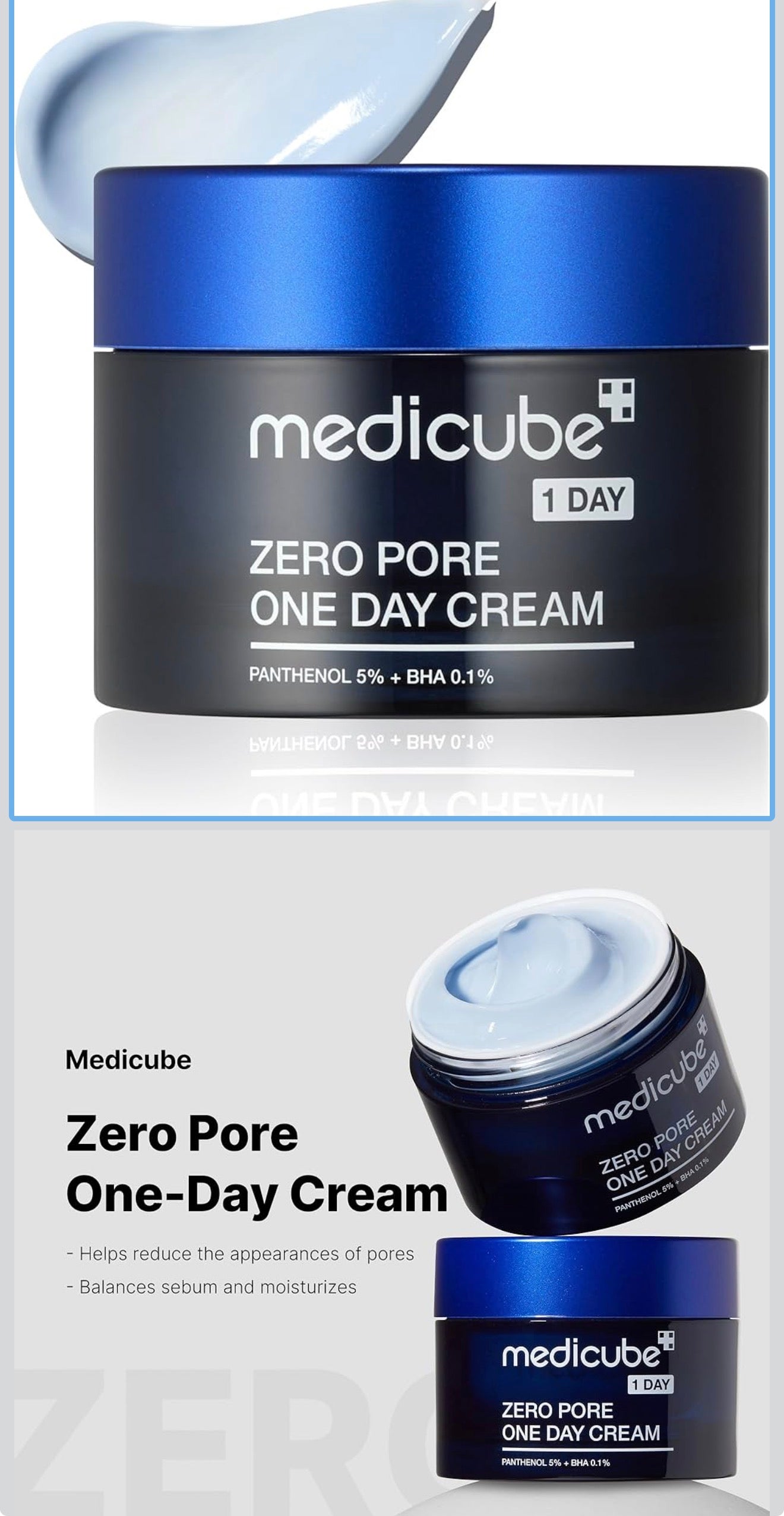 Medicube Zero One Day Cream – Crème Pores Invisibles & Anti-Imperfections au BHA et Panthénol
