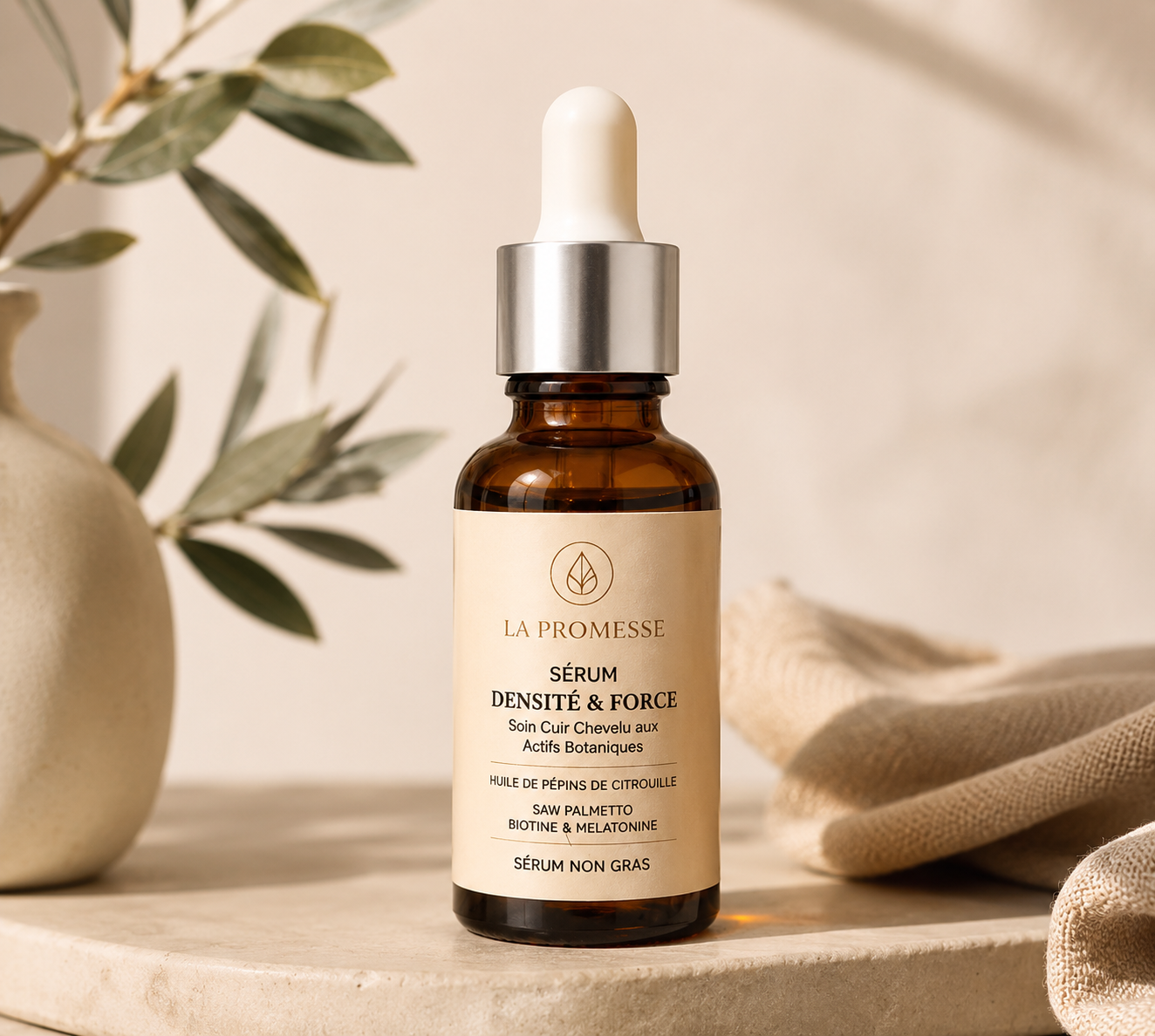 Sérum anti-chute et repousse cheveux GLOWNLY, flacon en verre ambré