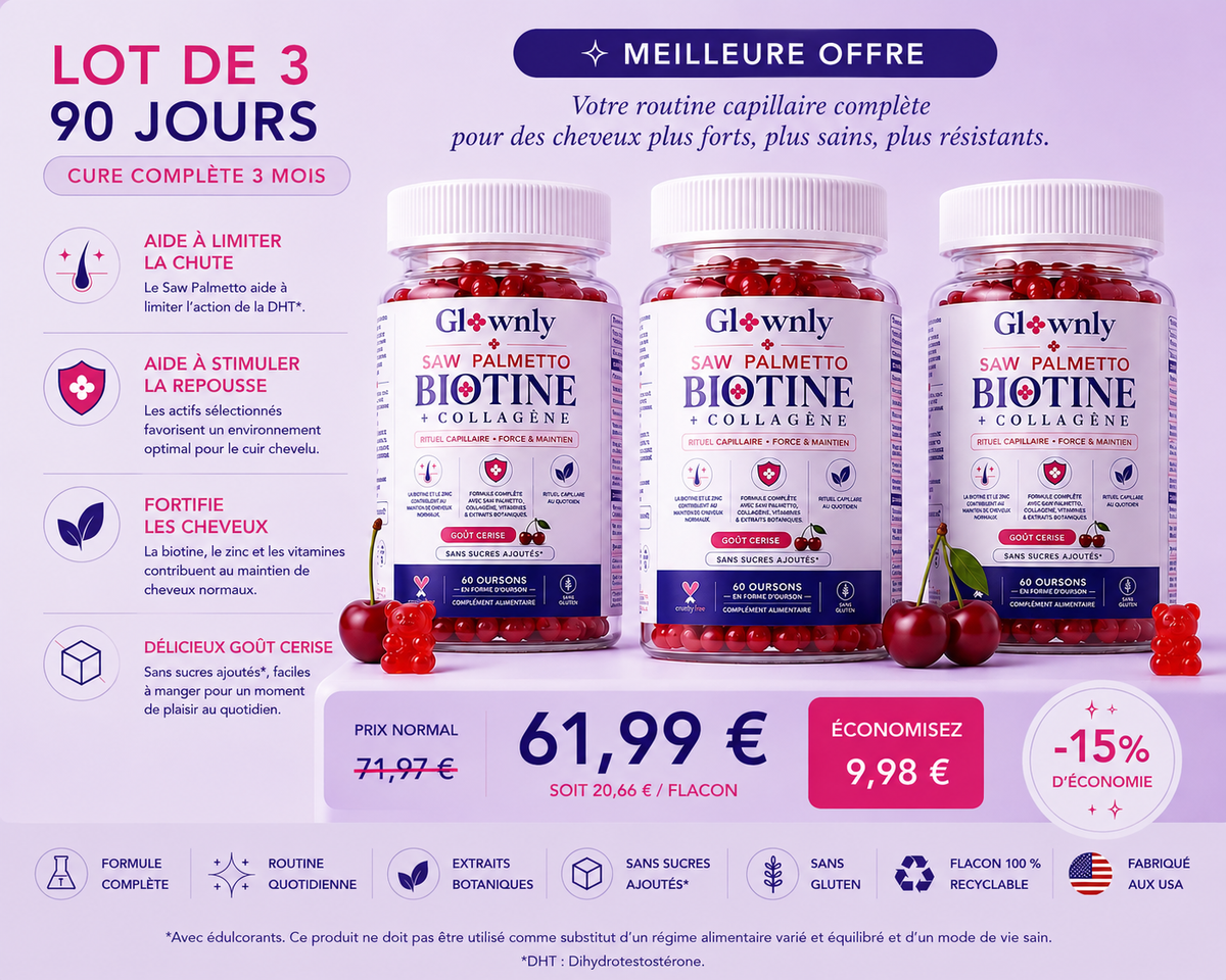 Gummies cheveux GLOWNLY, rituel capillaire gourmand